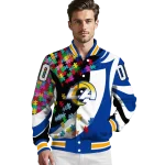 customized los angeles rams stars and stripes slashes blue varsity jacket best selling