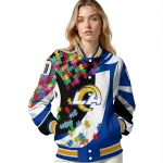 customized los angeles rams stars and stripes slashes blue varsity jacket best selling