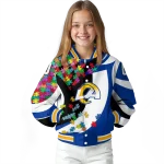 customized los angeles rams stars and stripes slashes blue varsity jacket best selling