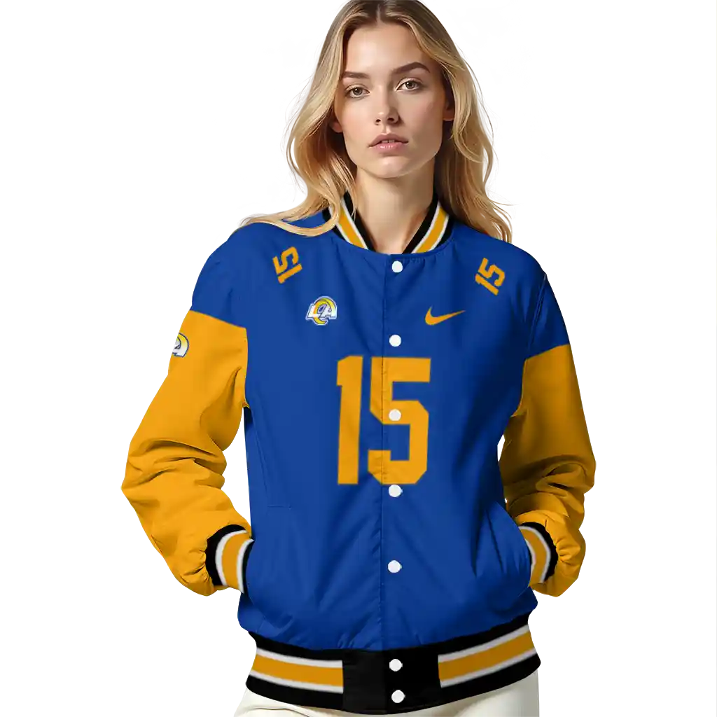 customized los angeles rams team patch blue varsity jacket latest model customized los angeles rams team patch blue varsity jacket latest model