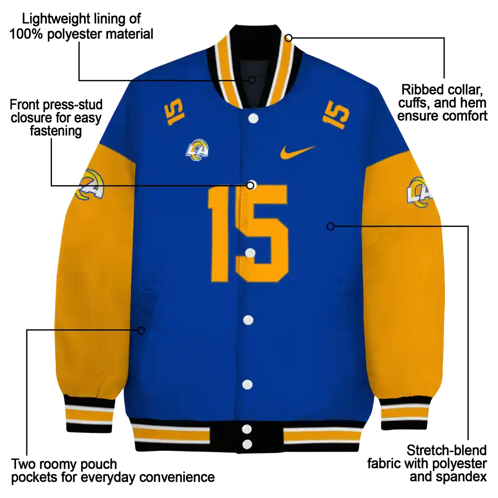 customized los angeles rams team patch blue varsity jacket new arrival customized los angeles rams team patch blue varsity jacket new arrival