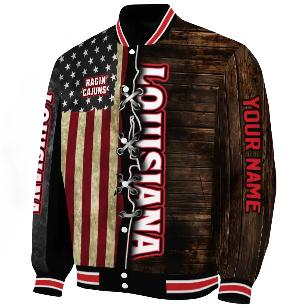 customized louisiana ragin cajuns flag wood brown varsity jacket best selling customized louisiana ragin cajuns flag wood brown varsity jacket best selling
