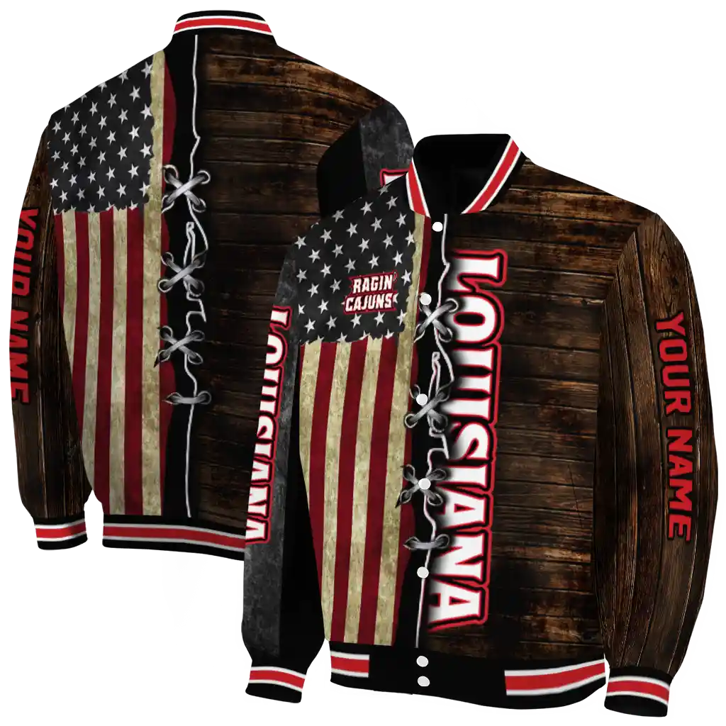 customized louisiana ragin cajuns flag wood brown varsity jacket fashion forward customized louisiana ragin cajuns flag wood brown varsity jacket fashion forward