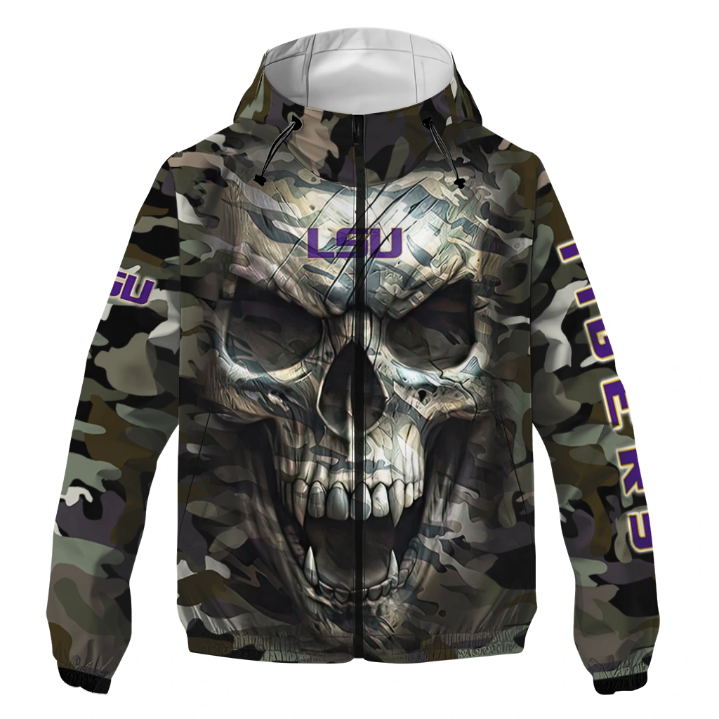 customized lsu tigers skull camo camouflage windbreaker jacket best selling customized lsu tigers skull camo camouflage windbreaker jacket best selling