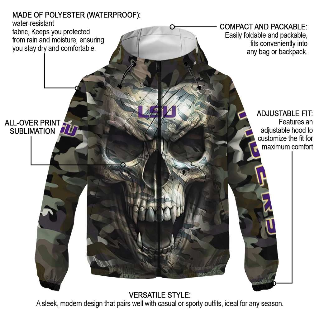 customized lsu tigers skull camo camouflage windbreaker jacket new arrival customized lsu tigers skull camo camouflage windbreaker jacket new arrival