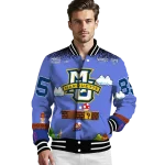 customized marquette golden eagles mario blocks blue black varsity jacket best selling