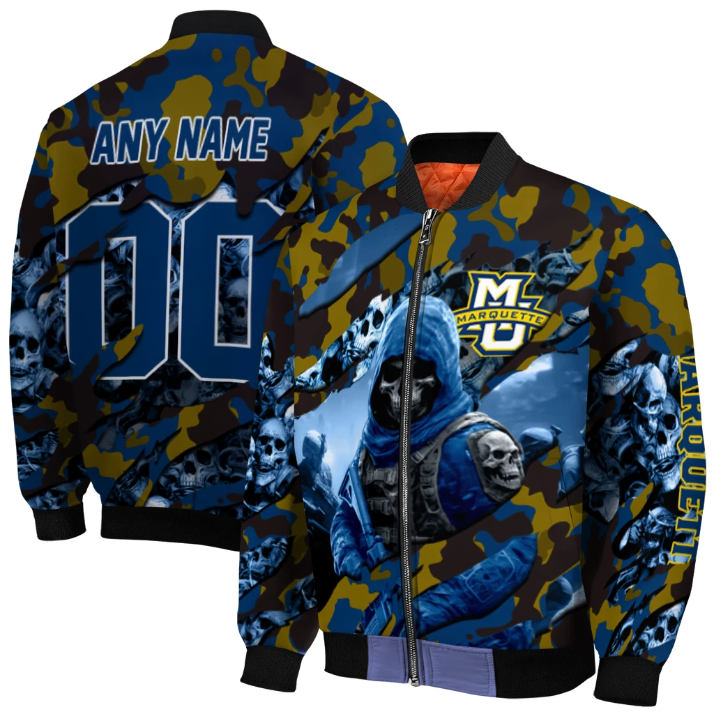 customized marquette golden eagles skull horde blue bomber jacket best selling customized marquette golden eagles skull horde blue bomber jacket best selling