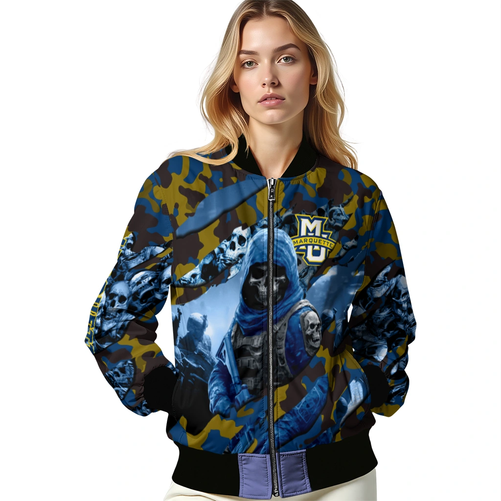 customized marquette golden eagles skull horde blue bomber jacket latest model customized marquette golden eagles skull horde blue bomber jacket latest model