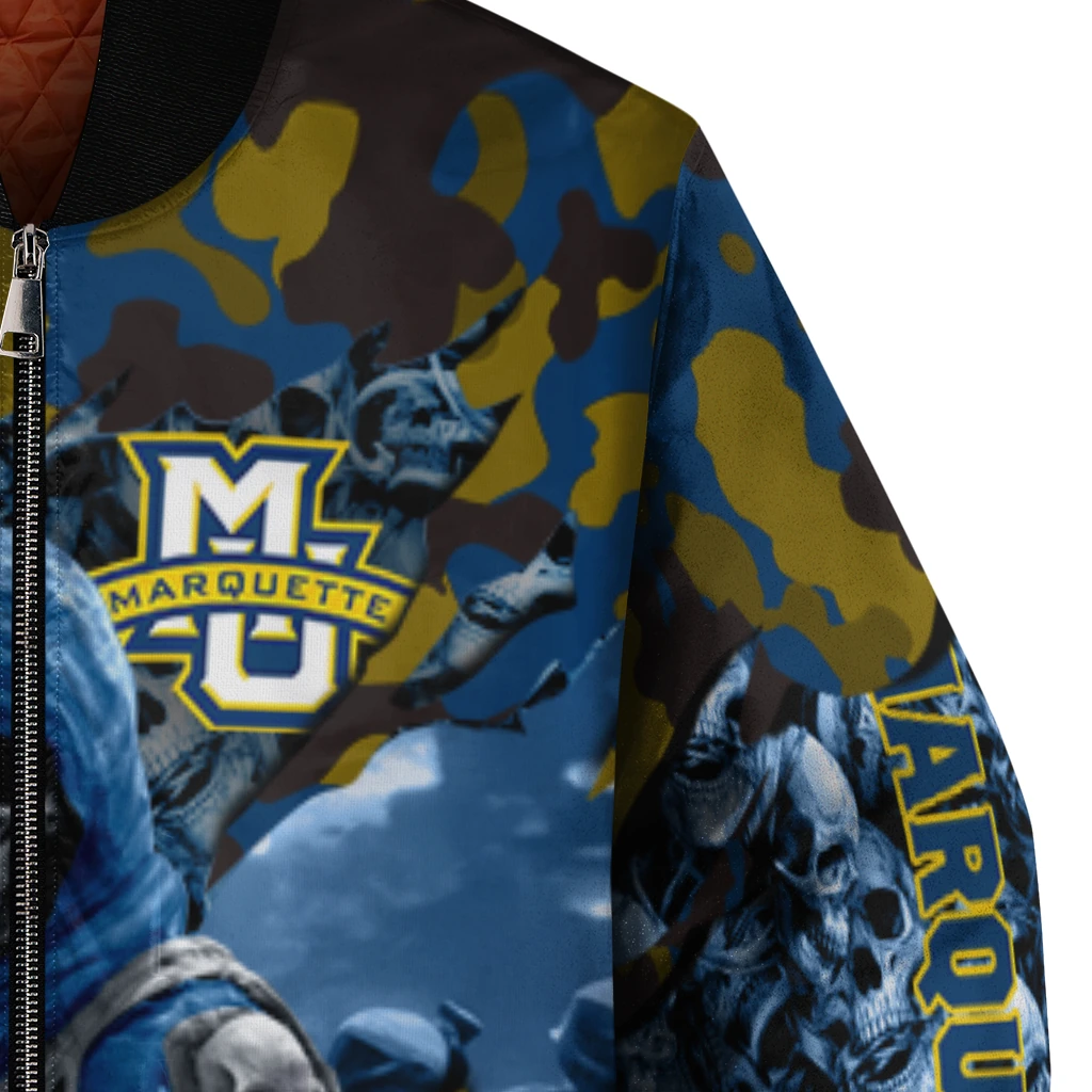 customized marquette golden eagles skull horde blue bomber jacket premium grade customized marquette golden eagles skull horde blue bomber jacket premium grade