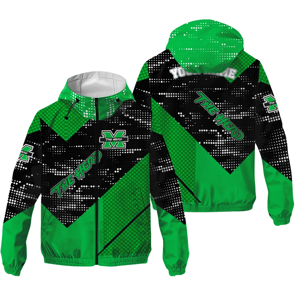 customized marshall thundering herd arrow matrix green black windbreaker jacket high quality customized marshall thundering herd arrow matrix green black windbreaker jacket high quality
