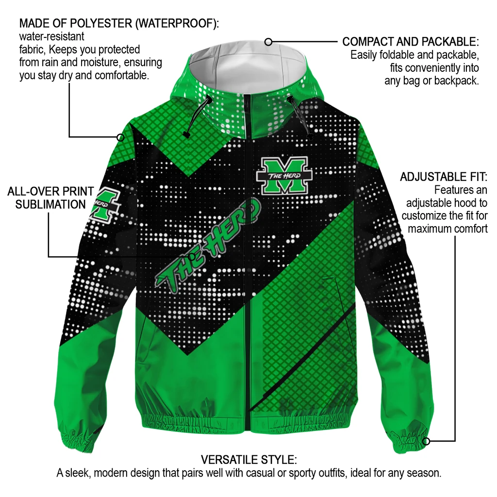 customized marshall thundering herd arrow matrix green black windbreaker jacket new arrival customized marshall thundering herd arrow matrix green black windbreaker jacket new arrival