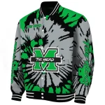customized marshall thundering herd burst splatter green varsity jacket best selling