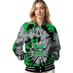 customized marshall thundering herd burst splatter green varsity jacket best selling