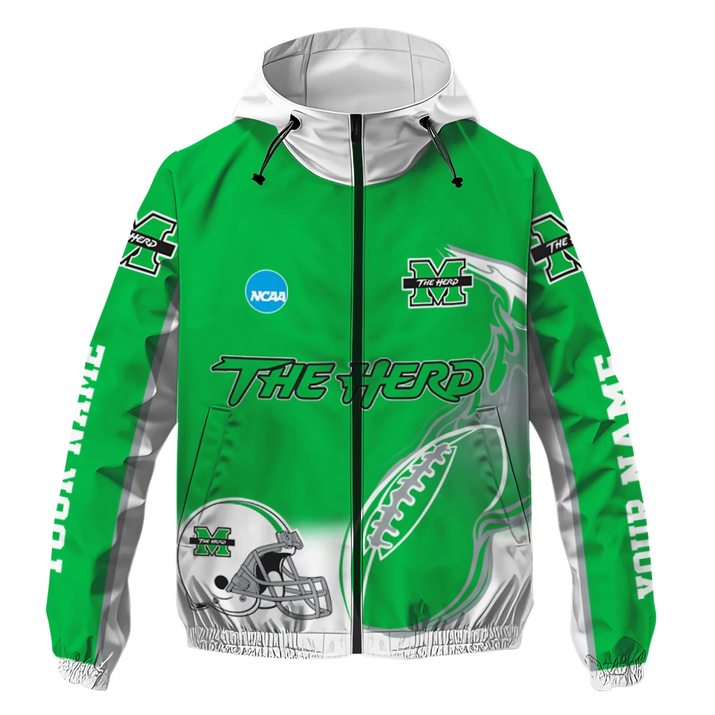 customized marshall thundering herd football flame green white windbreaker jacket best selling customized marshall thundering herd football flame green white windbreaker jacket best selling