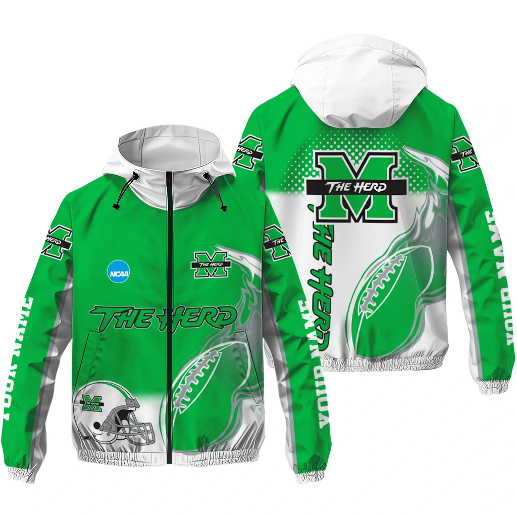 customized marshall thundering herd football flame green white windbreaker jacket high quality customized marshall thundering herd football flame green white windbreaker jacket high quality