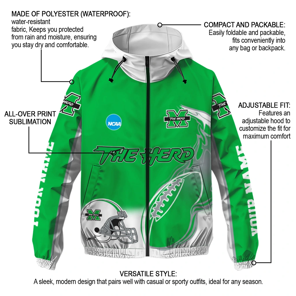 customized marshall thundering herd football flame green white windbreaker jacket new arrival customized marshall thundering herd football flame green white windbreaker jacket new arrival
