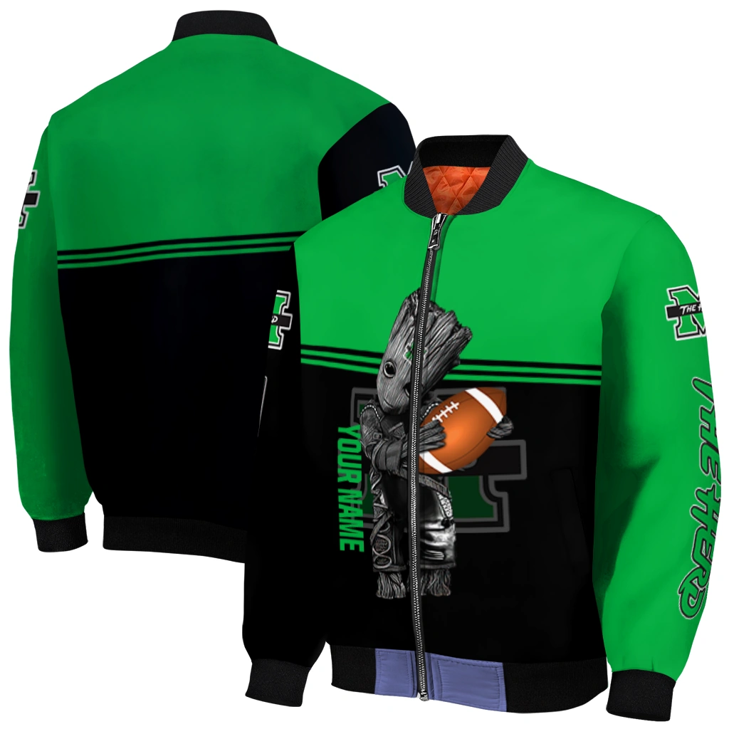 customized marshall thundering herd groot football green black bomber jacket best selling customized marshall thundering herd groot football green black bomber jacket best selling