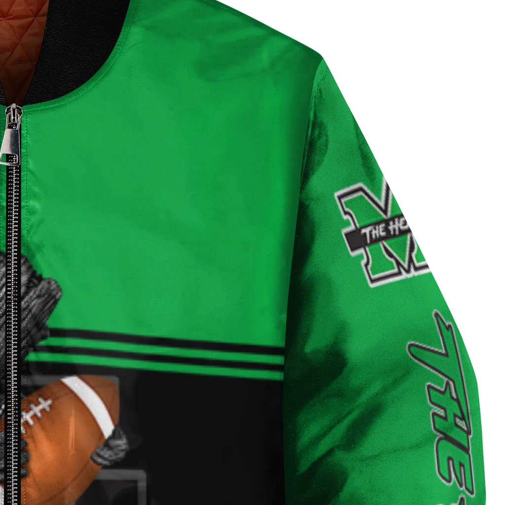 customized marshall thundering herd groot football green black bomber jacket premium grade customized marshall thundering herd groot football green black bomber jacket premium grade