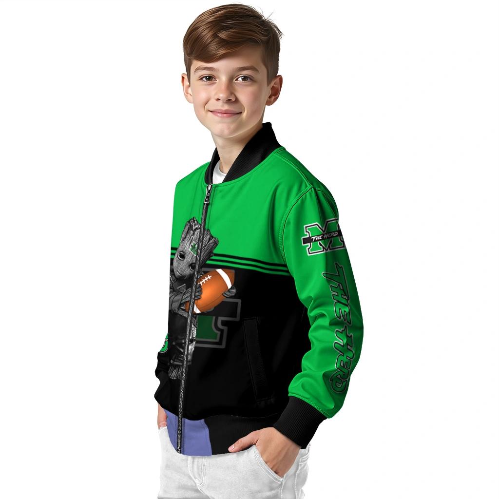 customized marshall thundering herd groot football green black bomber jacket trendy customized marshall thundering herd groot football green black bomber jacket trendy