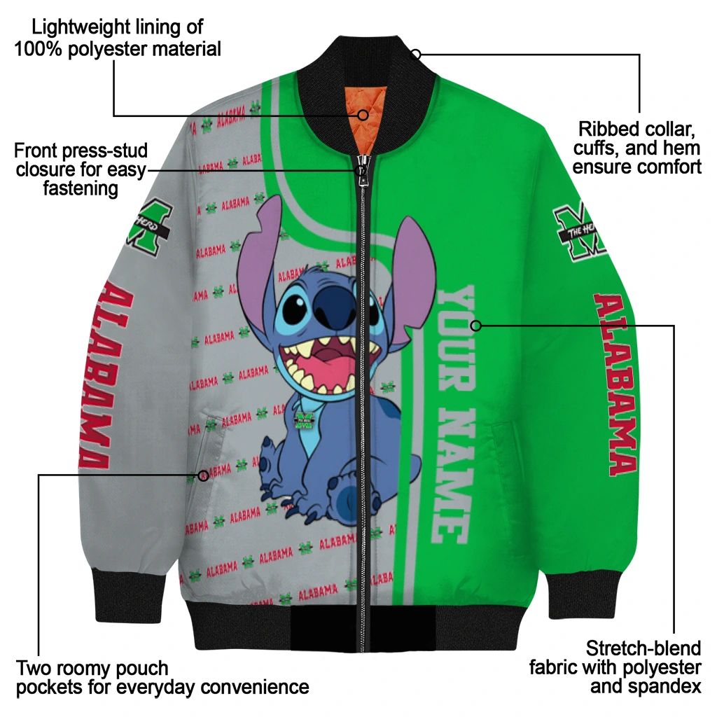 customized marshall thundering herd stitch laughing green bomber jacket new arrival customized marshall thundering herd stitch laughing green bomber jacket new arrival