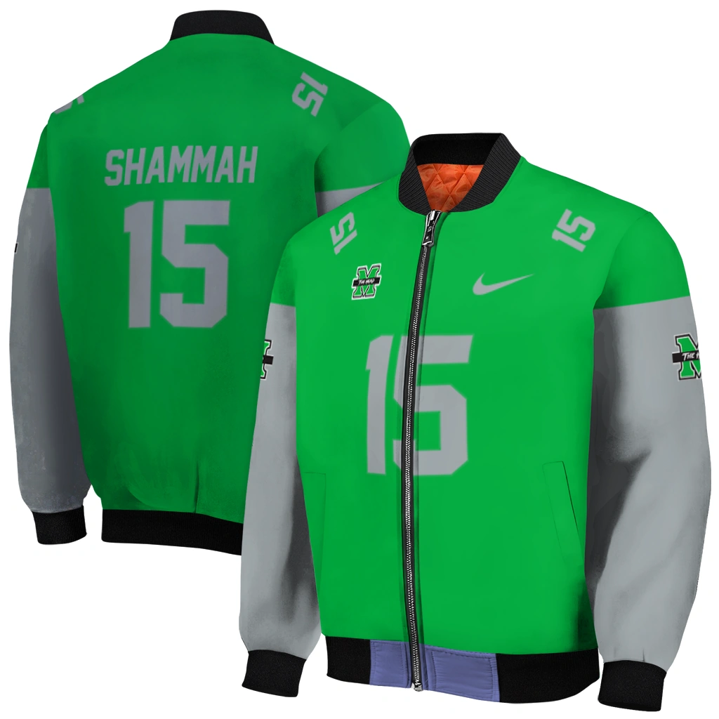 customized marshall thundering herd team patch green bomber jacket best selling customized marshall thundering herd team patch green bomber jacket best selling