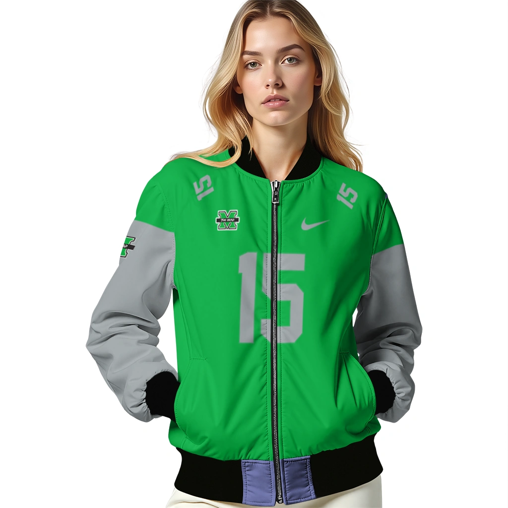 customized marshall thundering herd team patch green bomber jacket latest model customized marshall thundering herd team patch green bomber jacket latest model