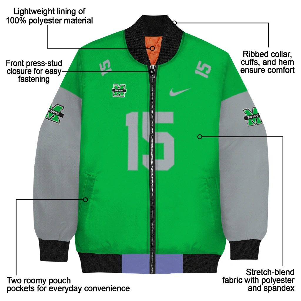 customized marshall thundering herd team patch green bomber jacket new arrival customized marshall thundering herd team patch green bomber jacket new arrival