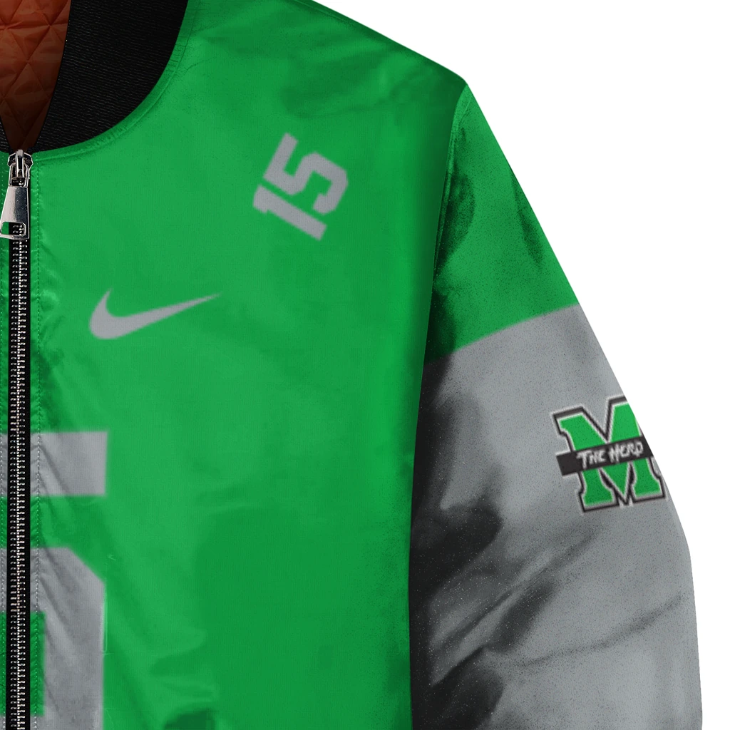customized marshall thundering herd team patch green bomber jacket premium grade customized marshall thundering herd team patch green bomber jacket premium grade
