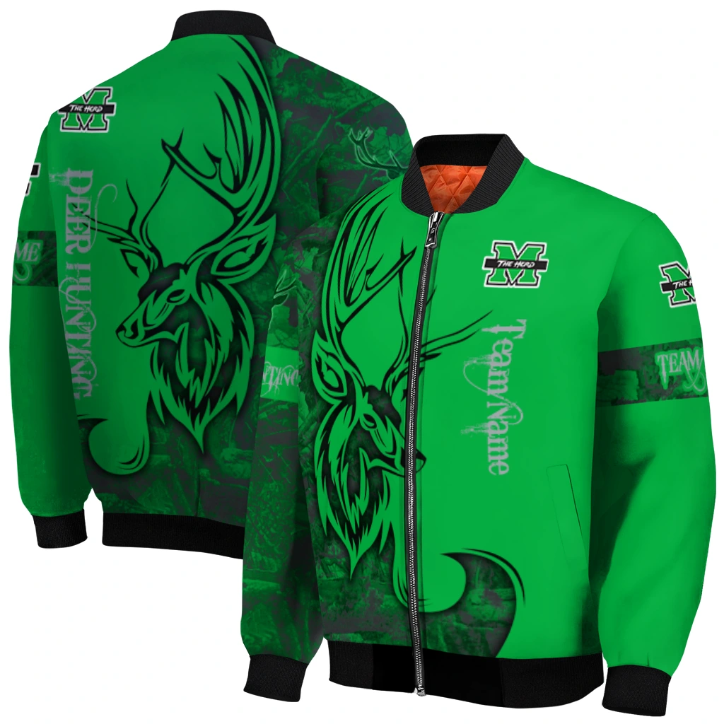 customized marshall thundering herd tribal deer art green bomber jacket best selling customized marshall thundering herd tribal deer art green bomber jacket best selling