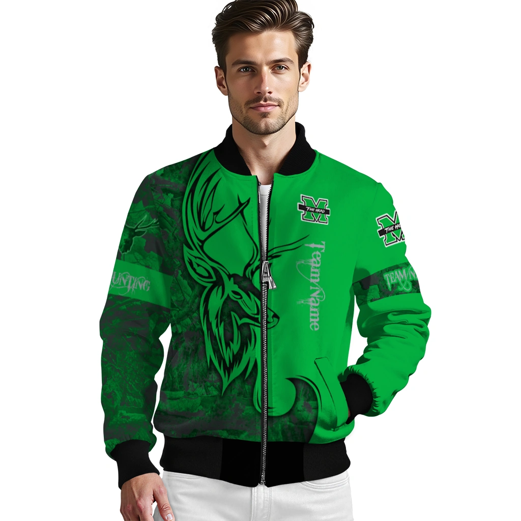 customized marshall thundering herd tribal deer art green bomber jacket high quality customized marshall thundering herd tribal deer art green bomber jacket high quality
