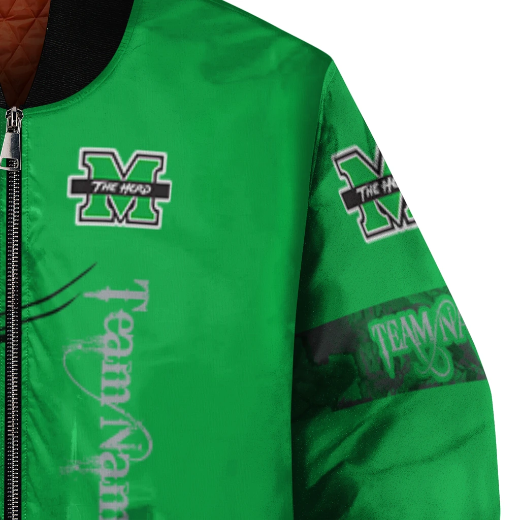 customized marshall thundering herd tribal deer art green bomber jacket premium grade customized marshall thundering herd tribal deer art green bomber jacket premium grade