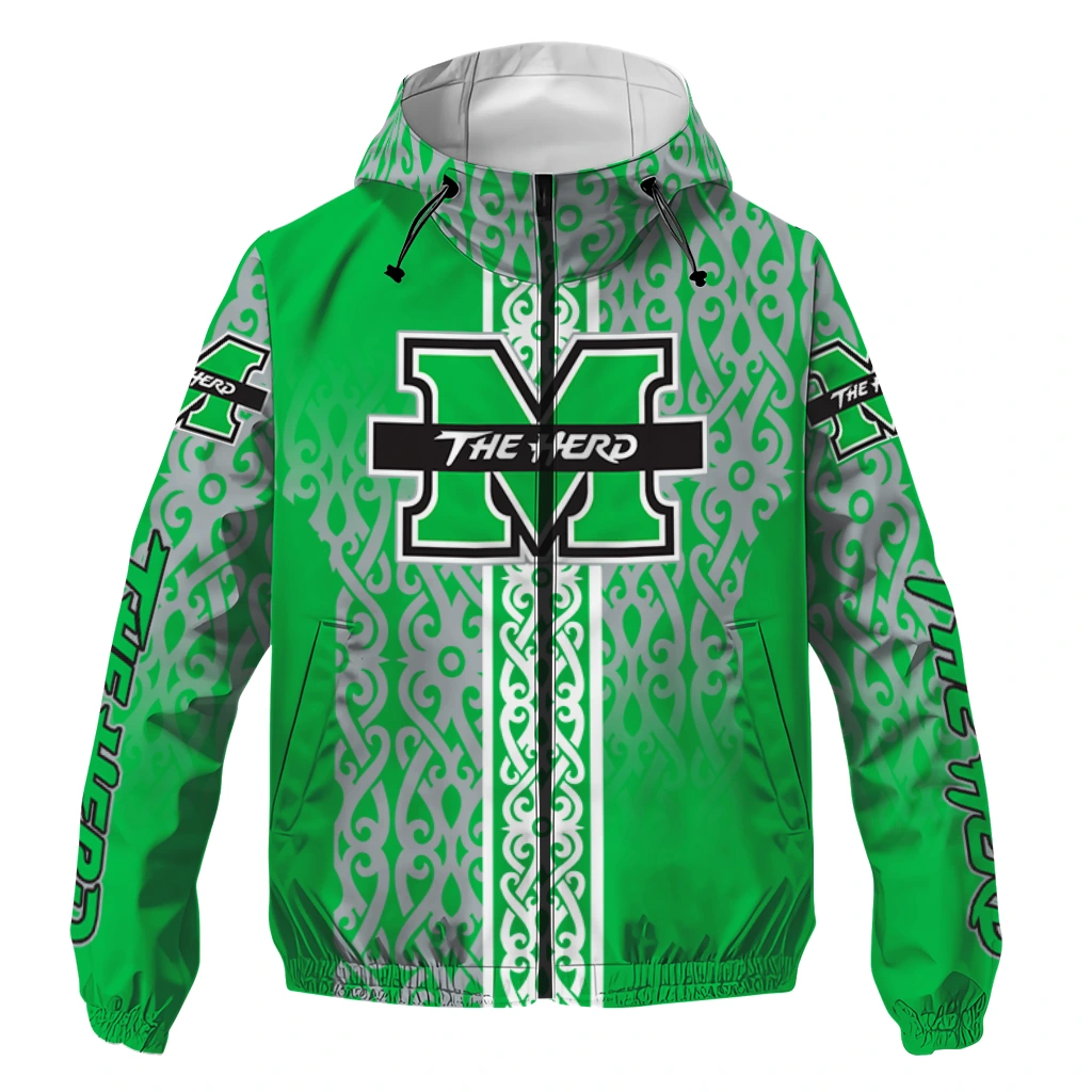 customized marshall thundering herd tribal swirls green windbreaker jacket best selling customized marshall thundering herd tribal swirls green windbreaker jacket best selling