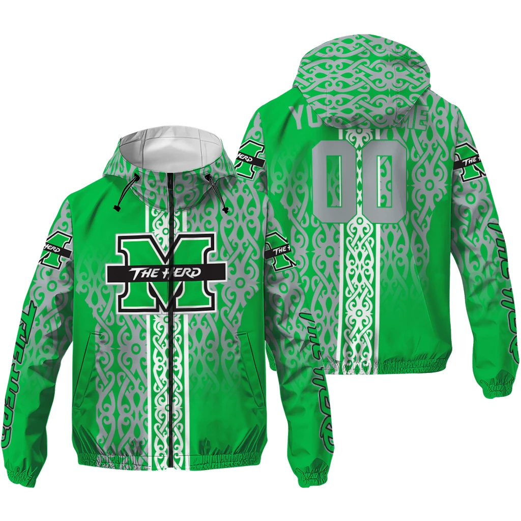 customized marshall thundering herd tribal swirls green windbreaker jacket high quality customized marshall thundering herd tribal swirls green windbreaker jacket high quality