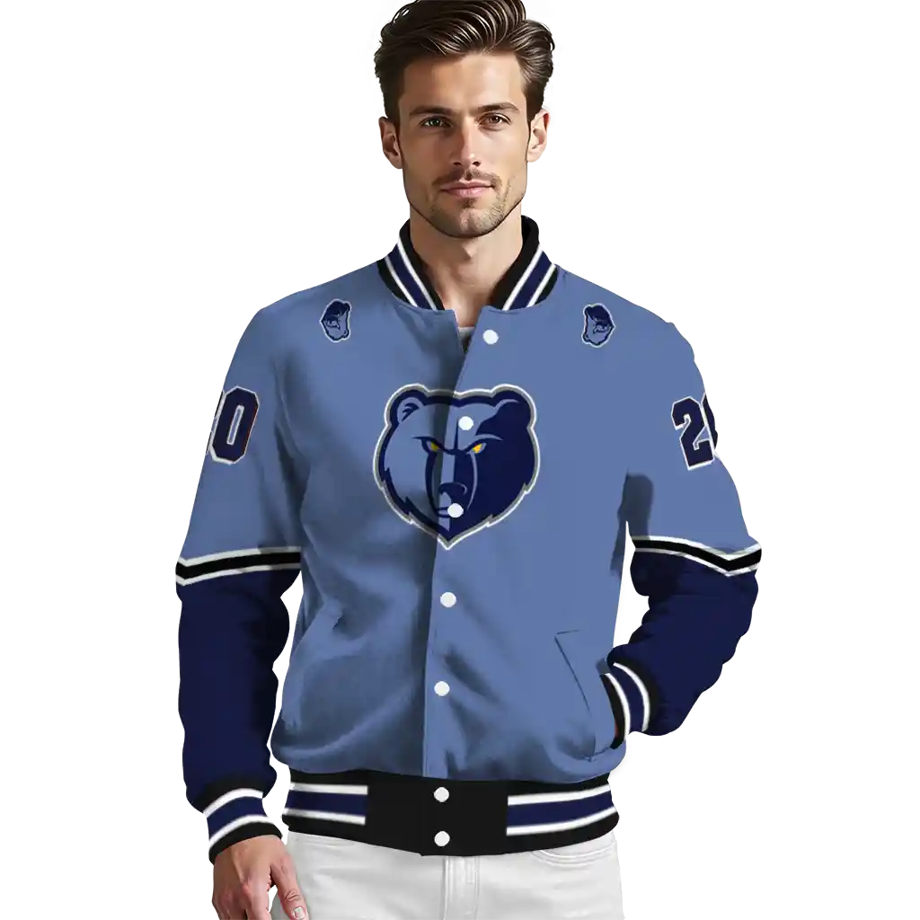 customized memphis grizzlies chevron style blue varsity jacket high quality customized memphis grizzlies chevron style blue varsity jacket high quality