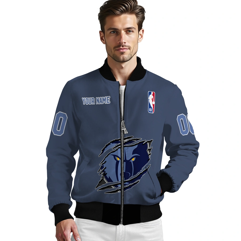 customized memphis grizzlies claw slash blue bomber jacket high quality customized memphis grizzlies claw slash blue bomber jacket high quality