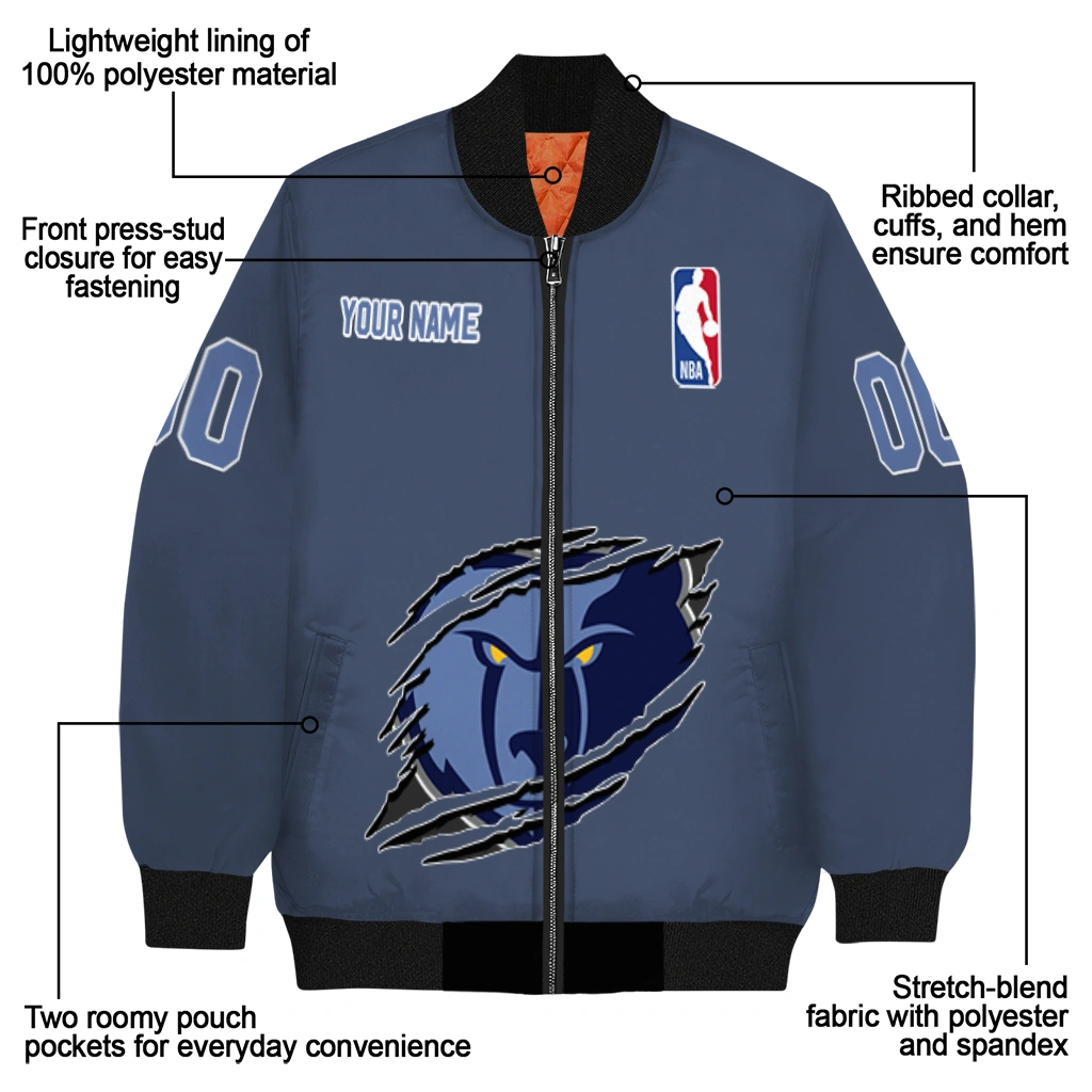 customized memphis grizzlies claw slash blue bomber jacket new arrival customized memphis grizzlies claw slash blue bomber jacket new arrival