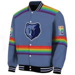 customized memphis grizzlies rainbow jersey number blue varsity jacket best selling