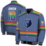 customized memphis grizzlies rainbow jersey number blue varsity jacket best selling