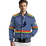customized memphis grizzlies rainbow jersey number blue varsity jacket best selling