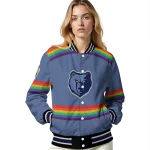 customized memphis grizzlies rainbow jersey number blue varsity jacket best selling