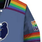 customized memphis grizzlies rainbow jersey number blue varsity jacket best selling