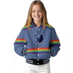 customized memphis grizzlies rainbow jersey number blue varsity jacket best selling