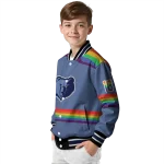 customized memphis grizzlies rainbow jersey number blue varsity jacket best selling