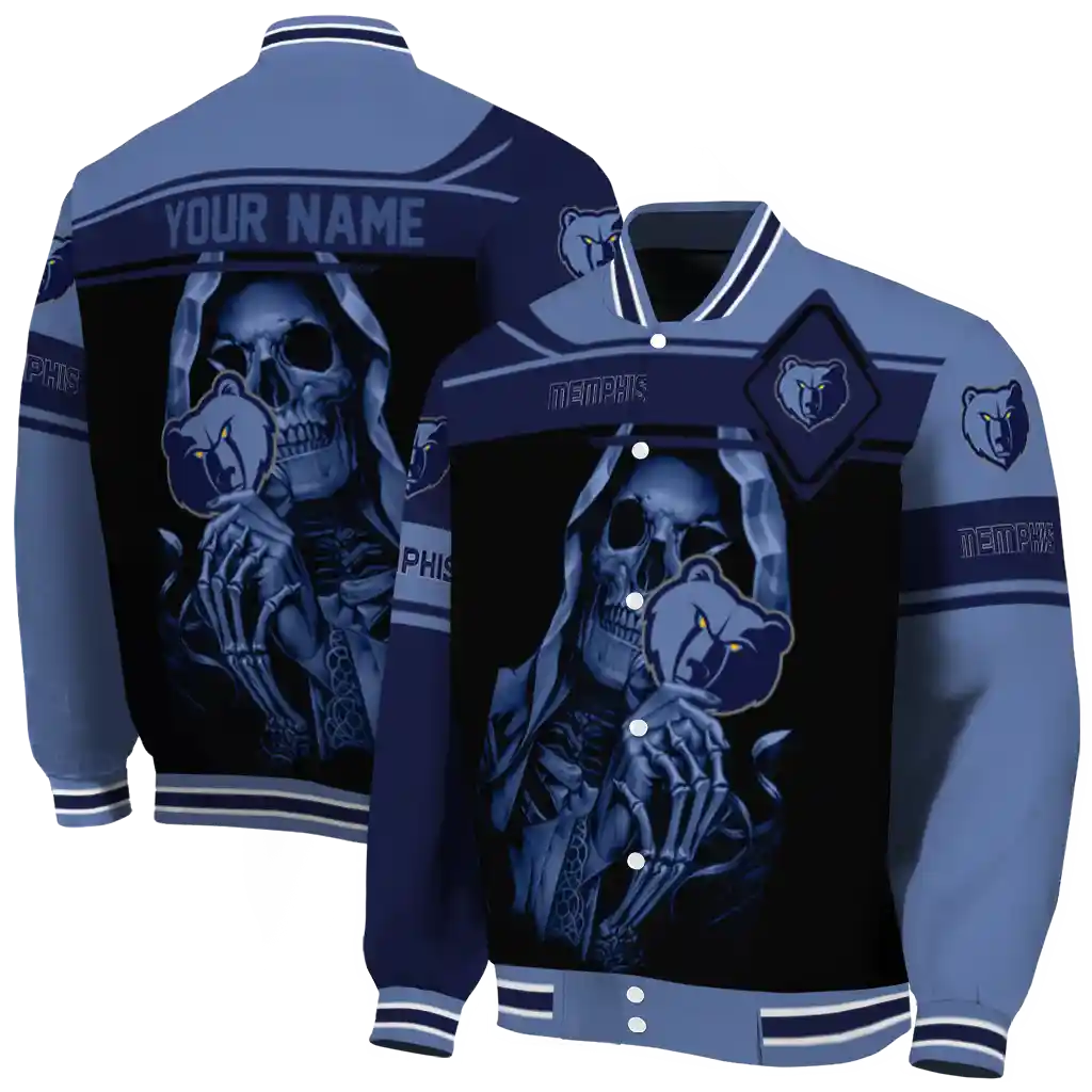 customized memphis grizzlies reaper hands blue black varsity jacket fashion forward customized memphis grizzlies reaper hands blue black varsity jacket fashion forward