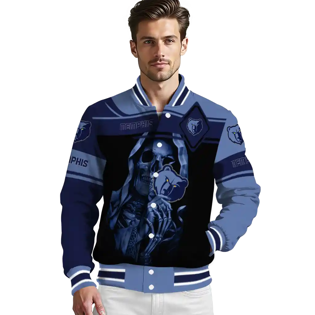 customized memphis grizzlies reaper hands blue black varsity jacket high quality customized memphis grizzlies reaper hands blue black varsity jacket high quality