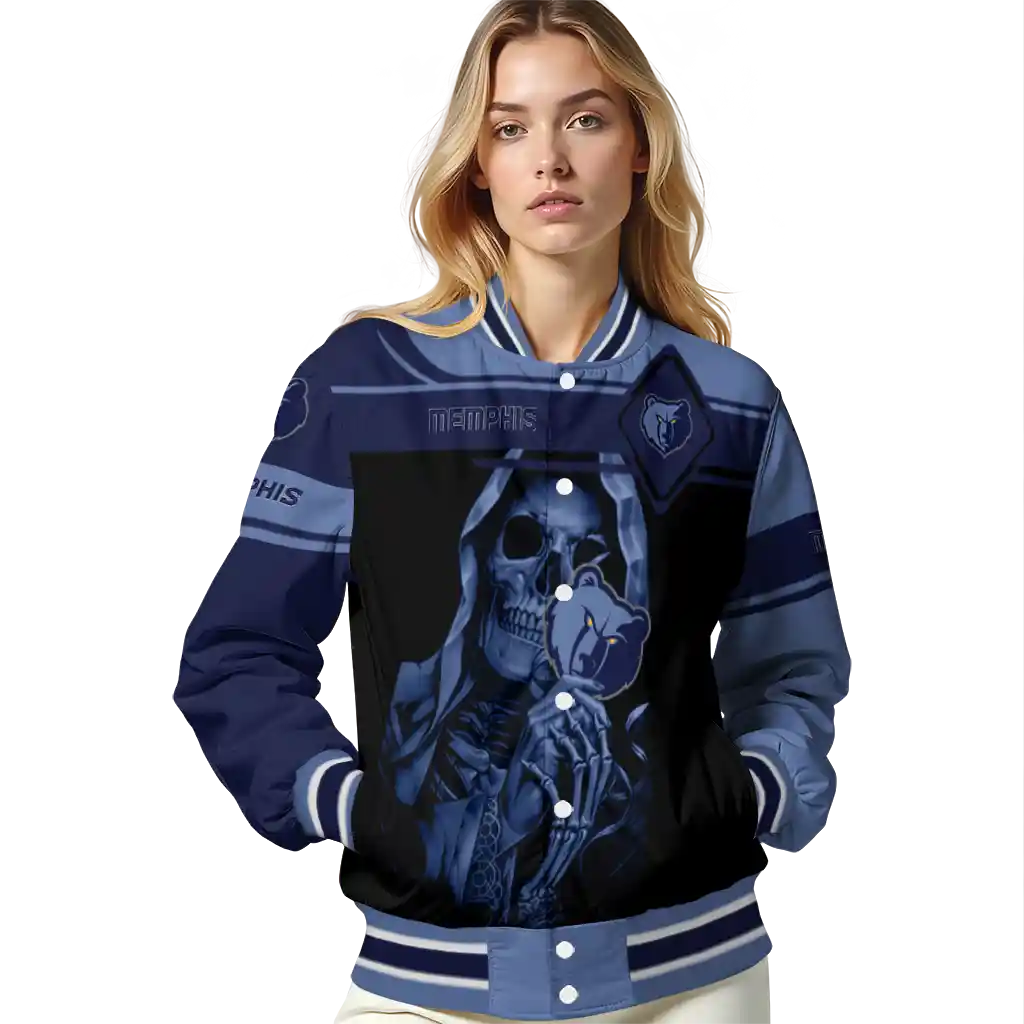 customized memphis grizzlies reaper hands blue black varsity jacket latest model customized memphis grizzlies reaper hands blue black varsity jacket latest model