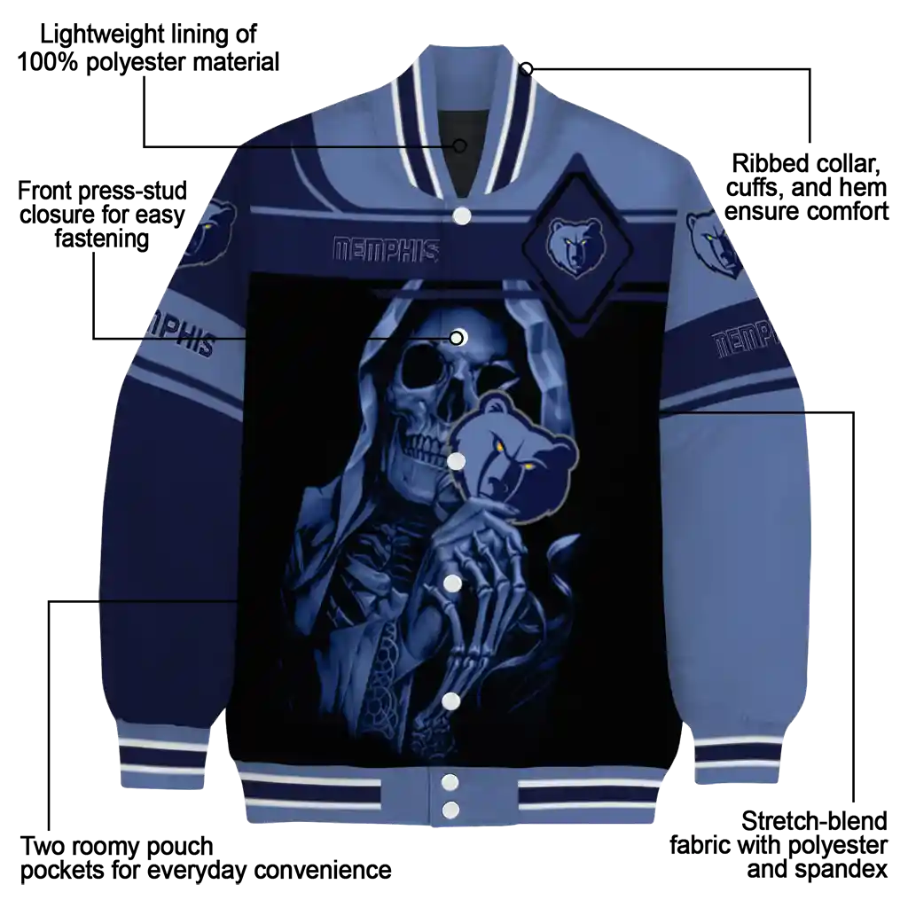 customized memphis grizzlies reaper hands blue black varsity jacket new arrival customized memphis grizzlies reaper hands blue black varsity jacket new arrival