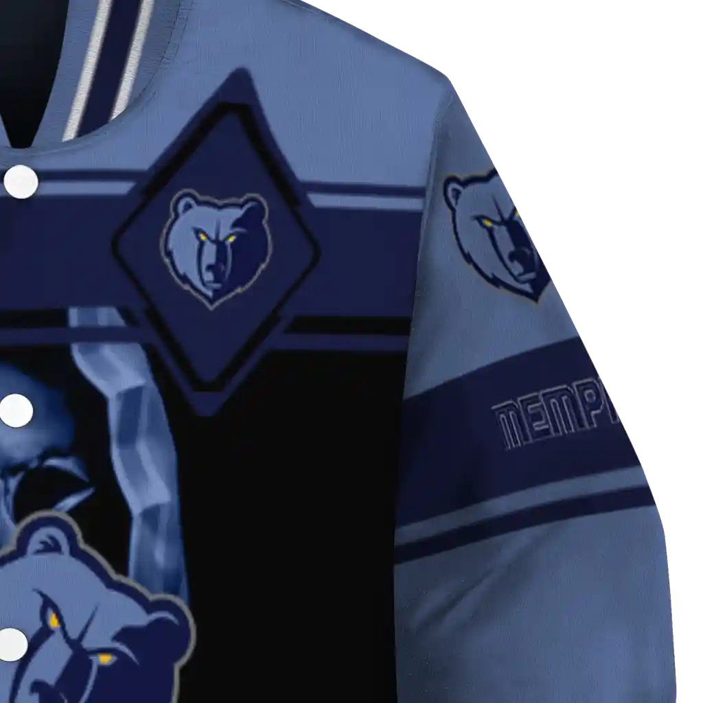 customized memphis grizzlies reaper hands blue black varsity jacket premium grade customized memphis grizzlies reaper hands blue black varsity jacket premium grade
