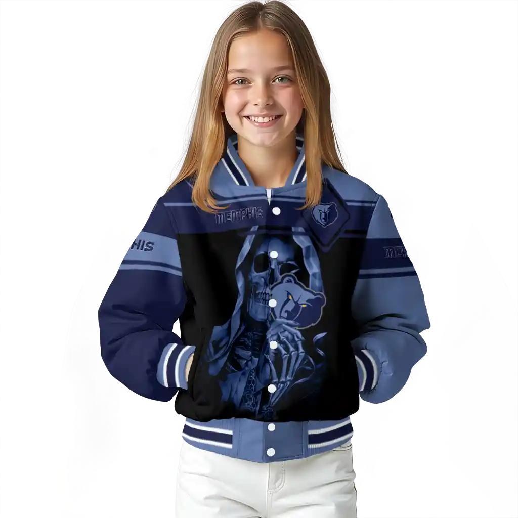 customized memphis grizzlies reaper hands blue black varsity jacket top rated customized memphis grizzlies reaper hands blue black varsity jacket top rated