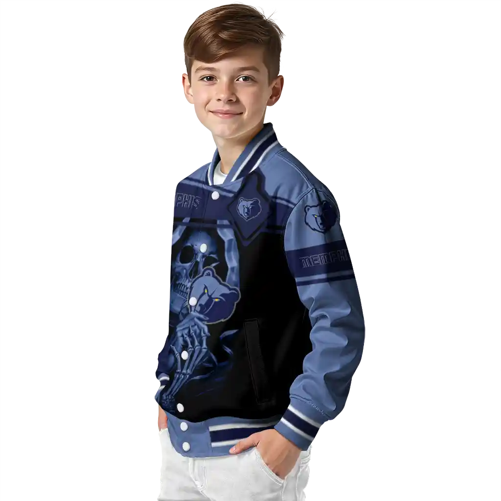 customized memphis grizzlies reaper hands blue black varsity jacket trendy customized memphis grizzlies reaper hands blue black varsity jacket trendy